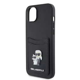   Karl Lagerfeld PU Saffiano Card Slot Metal Karl and Choupette Apple iPhone 15 (6.1) hátlapvédő tok fekete (KLHCP15SSAPKCNPK)