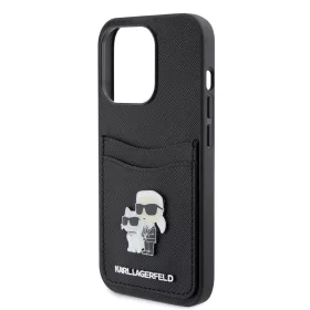   Karl Lagerfeld PU Saffiano Card Slot Metal Karl and Choupette Apple iPhone 15 Pro (6.1) hátlapvédő tok fekete (KLHCP15LSAPKCNPK)