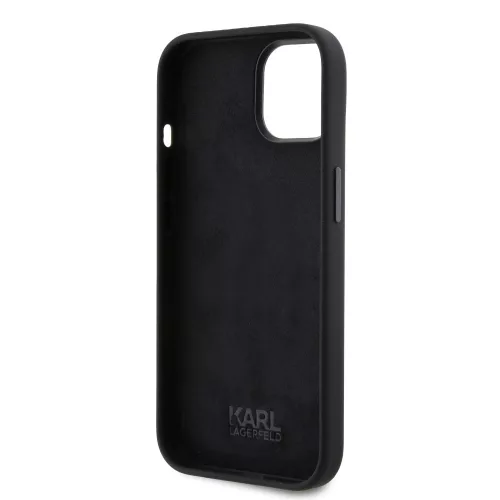 Karl Lagerfeld Liquid Silicone Metal Ikonik Apple iPhone 15 (6.1) hátlapvédő tok fekete (KLHCP15SSMHKNPK)