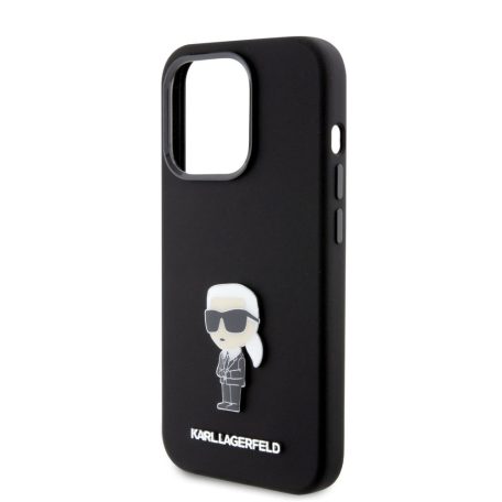 Karl Lagerfeld Liquid Silicone Metal Ikonik Apple iPhone 15 Pro (6.1) hátlapvédő tok fekete (KLHCP15LSMHKNPK)
