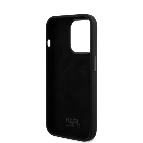 Karl Lagerfeld Liquid Silicone Metal Ikonik Apple iPhone 15 Pro (6.1) hátlapvédő tok fekete (KLHCP15LSMHKNPK)