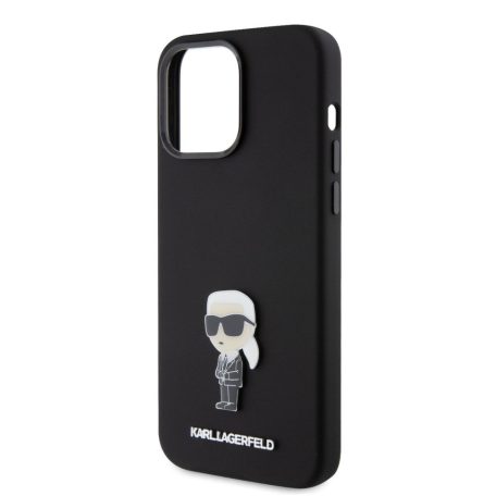 Karl Lagerfeld Liquid Silicone Metal Ikonik Apple iPhone 15 Pro Max (6.7) hátlapvédő tok fekete (KLHCP15XSMHKNPK)