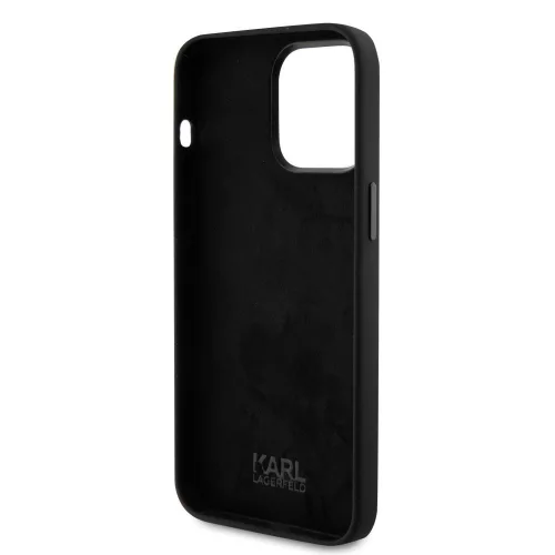 Karl Lagerfeld Liquid Silicone Metal Ikonik Apple iPhone 15 Pro Max (6.7) hátlapvédő tok fekete (KLHCP15XSMHKNPK)