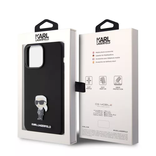 Karl Lagerfeld Liquid Silicone Metal Ikonik Apple iPhone 15 Pro Max (6.7) hátlapvédő tok fekete (KLHCP15XSMHKNPK)