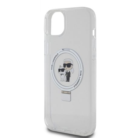 Karl Lagerfeld Ringstand Karl and Choupette MagSafe Apple iPhone 15 Plus (6.7) hátlapvédő tok fehér (KLHMP15MHMRSKCH)
