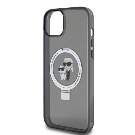 Karl Lagerfeld Ringstand Karl and Choupette MagSafe Apple iPhone 15 Plus (6.7) hátlapvédő tok fekete (KLHMP15MHMRSKCK)