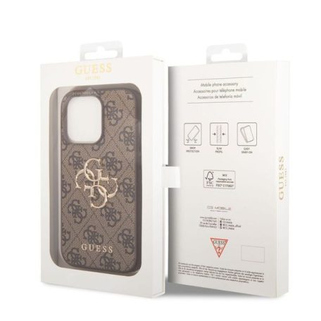 Guess Apple iPhone 15 Pro (6.1) PU 4G Metal Logo hátlapvédő tok barna (GUHCP15L4GMGBR)
