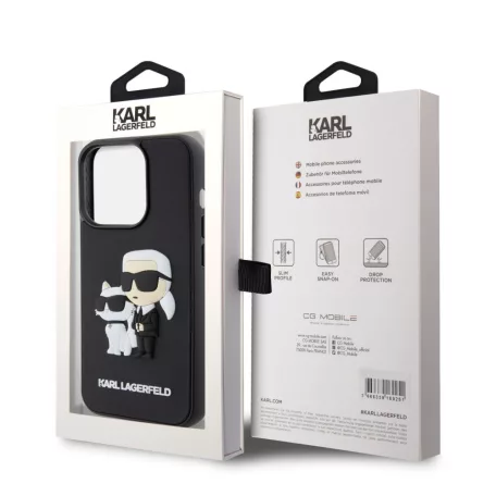 Karl Lagerfeld 3D Rubber Karl and Choupette Apple iPhone 13 Pro (6.1) hátlapvédő tok fekete (KLHCP14XSNCHBCK)