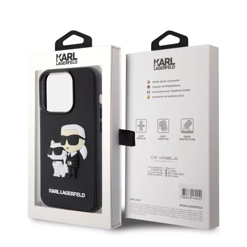 Karl Lagerfeld 3D Rubber Karl and Choupette Apple iPhone 13 Pro (6.1) hátlapvédő tok fekete (KLHCP14XSNCHBCK)