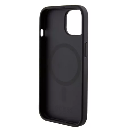 Guess Apple iPhone 15 (6.1) PU 4G Stripe MagSafe hátlapvédő tok fekete (GUHMP15SG4GLGR)