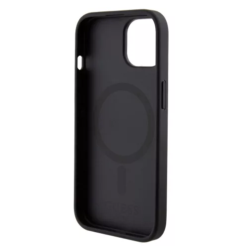 Guess Apple iPhone 15 (6.1) PU 4G Stripe MagSafe hátlapvédő tok fekete (GUHMP15SG4GLGR)