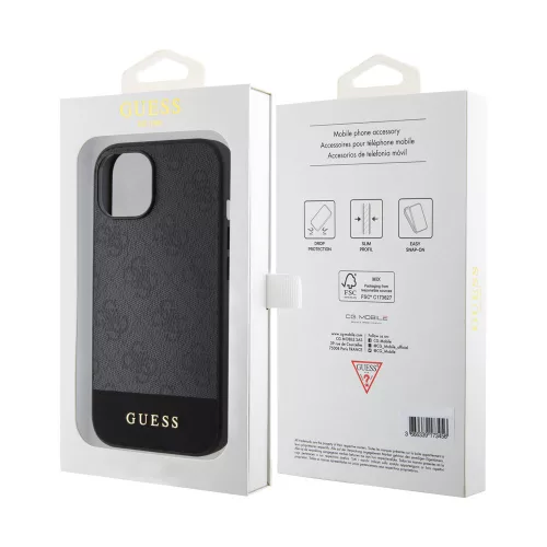 Guess Apple iPhone 15 (6.1) PU 4G Stripe MagSafe hátlapvédő tok fekete (GUHMP15SG4GLGR)
