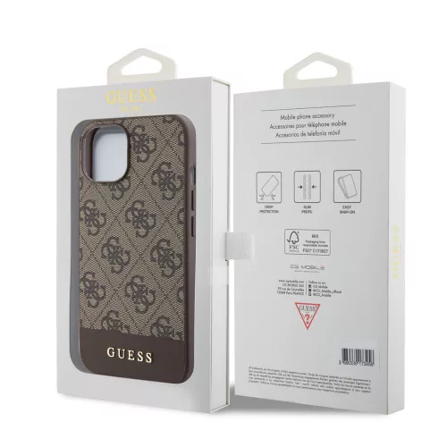 Guess Apple iPhone 15 (6.1) 4G Stripe MagSafe hátlapvédő tok barna (GUHMP15SG4GLBR)
