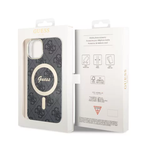 Guess Apple iPhone 15 (6.1) IML 4G MagSafe hátlapvédő tok fekete (GUHMP15SH4STK)