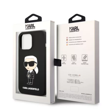 Karl Lagerfeld Liquid Silicone Ikonik NFT Apple iPhone 15 Pro (6.1) hátlapvédő tok fekete (KLHCP15LSNIKBCK)
