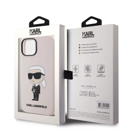 Karl Lagerfeld Liquid Silicone Ikonik NFT Apple iPhone 15 Pro (6.1) hátlapvédő tok pink (KLHCP15LSNIKBCP)