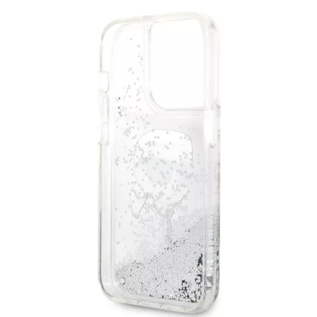 Karl Lagerfeld Liquid Glitter Karl Head Apple iPhone 15 Pro Max (6.7) hátlapvédő tok ezüst (KLHCP15XLNKHCH)