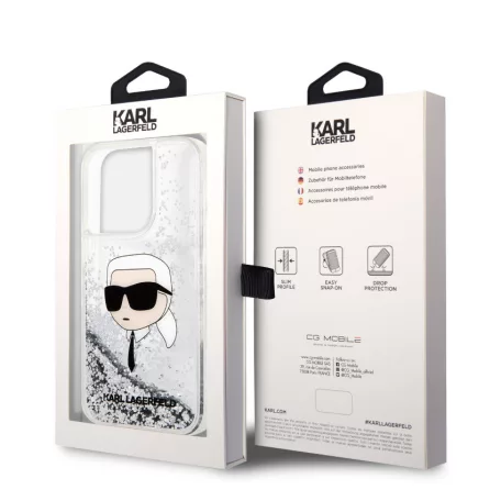 Karl Lagerfeld Liquid Glitter Karl Head Apple iPhone 15 Pro Max (6.7) hátlapvédő tok ezüst (KLHCP15XLNKHCH)