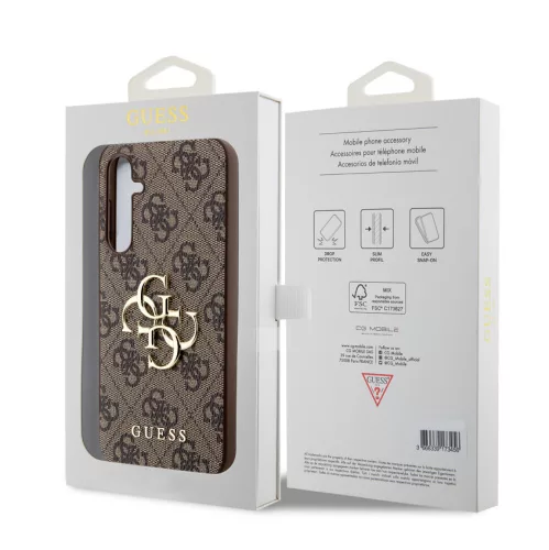 Guess Samsung S711 Galaxy S23 FE PU 4G Metal Logo hátlapvédő tok barna (GUHCP13SPU4GHBR)
