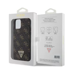   Guess Apple iPhone 12 Pro Max 2020 (6.7) PU Leather Metal Triangle hátlapvédő tok fekete (GUHCP12LPG4GPK)