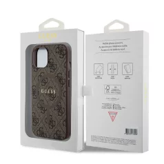   Guess Apple iPhone 14 (6.1) PU 4G Ring MagSafe hátlapvédő tok barna (GUHMP14SG4GFRW)