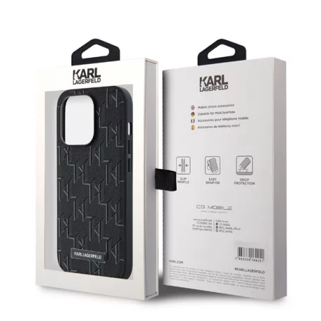 Karl Lagerfeld PU Leather Monogram Magsafe Apple iPhone 14 Pro Max (6.7) hátlapvédő tok fekete (KLHMP14XPKHPORPK)