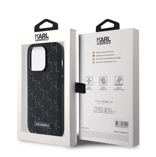 Karl Lagerfeld PU Leather Monogram Magsafe Apple iPhone 15 Pro Max (6.7) hátlapvédő tok fekete (KLHMP15XPKHPORPK)