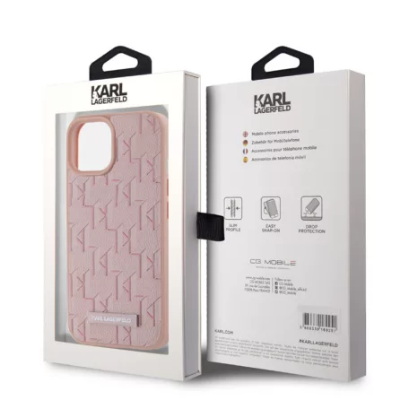 Karl Lagerfeld PU Leather Monogram Magsafe Apple iPhone 15 (6.1) hátlapvédő tok pink (KLHMP15SPKHPORPP)