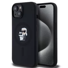   Karl Lagerfeld Liquid Silicone Karl and Choupette Apple iPhone 14 (6.1) MagSafe hátlapvédő tok fekete (KLHMP14SSCMKCRHK)