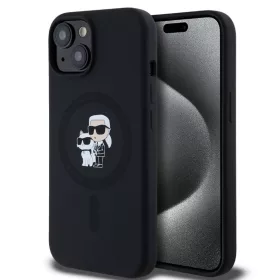   Karl Lagerfeld Liquid Silicone Karl and Choupette Apple iPhone 14 Pro (6.1) MagSafe hátlapvédő tok fekete (KLHMP14LSCMKCRHK)