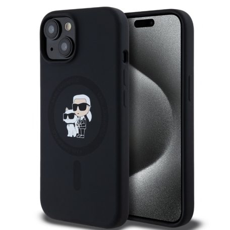 Karl Lagerfeld Liquid Silicone Karl and Choupette Apple iPhone 14 Pro Max (6.7) MagSafe hátlapvédő tok fekete (KLHMP14XSCMKCRHK)