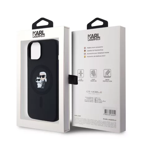 Karl Lagerfeld Liquid Silicone Karl and Choupette Apple iPhone 14 Pro Max (6.7) MagSafe hátlapvédő tok fekete (KLHMP14XSCMKCRHK)