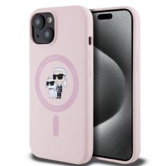   Karl Lagerfeld Liquid Silicone Karl and Choupette Apple iPhone 14 (6.1) MagSafe hátlapvédő tok pink (KLHMP14SSCMKCRHP)