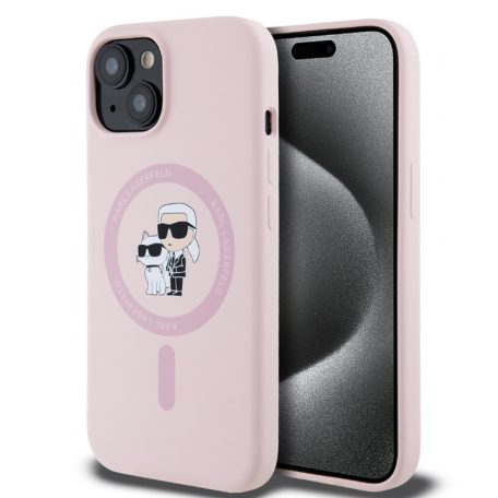 Karl Lagerfeld Liquid Silicone Karl and Choupette Apple iPhone 14 (6.1) MagSafe hátlapvédő tok pink (KLHMP14SSCMKCRHP)