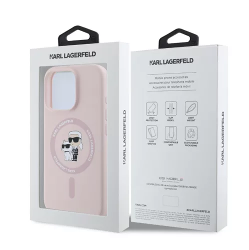 Karl Lagerfeld Liquid Silicone Karl and Choupette Apple iPhone 14 (6.1) MagSafe hátlapvédő tok pink (KLHMP14SSCMKCRHP)