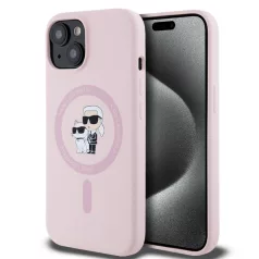   Karl Lagerfeld Liquid Silicone Karl and Choupette Apple iPhone 14 Pro Max (6.7) MagSafe hátlapvédő tok pink (KLHMP14XSCMKCRHP)