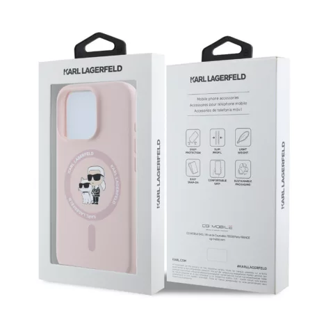Karl Lagerfeld Liquid Silicone Karl and Choupette Apple iPhone 14 Pro Max (6.7) MagSafe hátlapvédő tok pink (KLHMP14XSCMKCRHP)