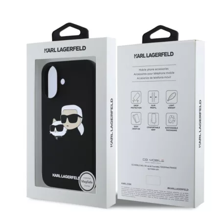 Karl Lagerfeld Liquid Silicone Double Heads Apple iPhone 15 Pro (6.1) MagSafe hátlapvédő tok fekete (KLHMP15LSKCHPPLK)