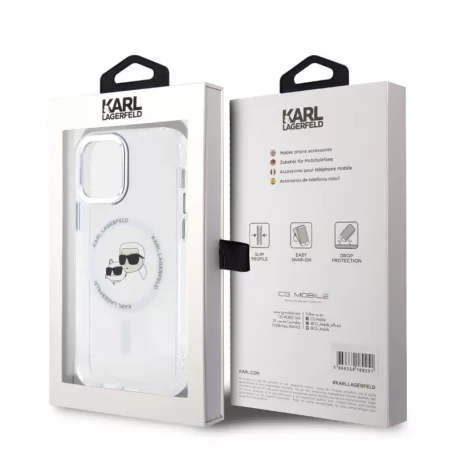 Karl Lagerfeld IML K&CH Heads Metal Frame MagSafe Apple iPhone 12 / 12 Pro hátlapvédő tok átlátszó (KLHMP12MHLSKCH)