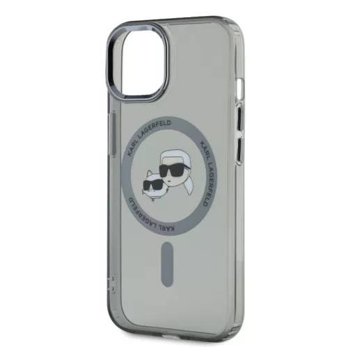Karl Lagerfeld IML K&CH Heads Metal Frame MagSafe Apple iPhone 15 (6.1) hátlapvédő tok fekete (KLHMP15SHLSKCK)