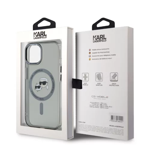 Karl Lagerfeld IML K&CH Heads Metal Frame MagSafe Apple iPhone 15 (6.1) hátlapvédő tok fekete (KLHMP15SHLSKCK)