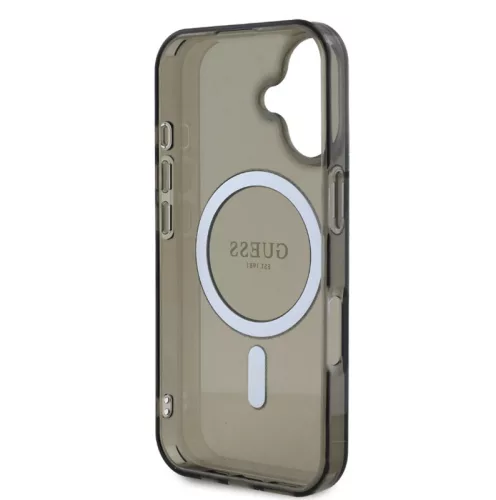 Guess Apple iPhone 16 (6.1) IML Glitter Ring hátlapvédő MagSafe tok fekete (GUHMP16SHFGEREK)