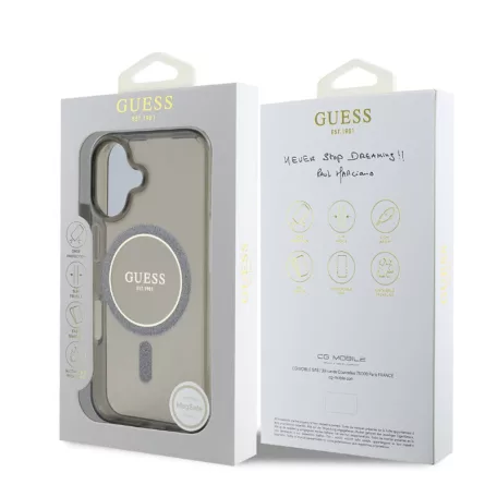 Guess Apple iPhone 16 Pro (6.3) IML Glitter Ring hátlapvédő MagSafe tok fekete (GUHMP16SHFGEREK)