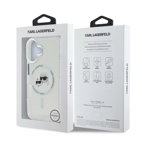 Karl Lagerfeld IML K&CH Heads Metal Frame MagSafe Apple iPhone 16 Plus (6.7) hátlapvédő tok átlátszó (KLHMP16MHLSKCH)