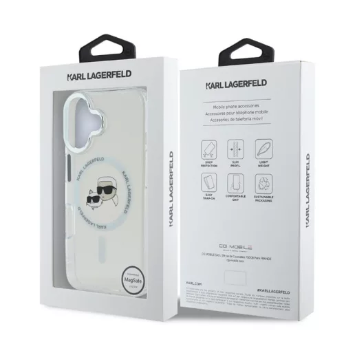 Karl Lagerfeld IML K&CH Heads Metal Frame MagSafe Apple iPhone 16 Plus (6.7) hátlapvédő tok átlátszó (KLHMP16MHLSKCH)