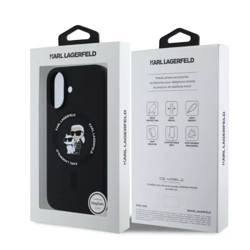 Karl Lagerfeld Liquid Silicone Karl and Choupette Apple iPhone 16 Plus (6.7) MagSafe hátlapvédő tok fekete (KLHMP16MSCMKCRHK)