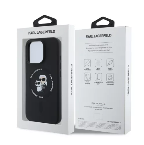 Karl Lagerfeld Liquid Silicone Karl and Choupette Apple iPhone 16 Pro (6.3) MagSafe hátlapvédő tok fekete (KLHMP16LSCMKCRHK)