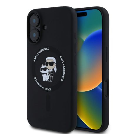 Karl Lagerfeld Liquid Silicone Karl and Choupette Apple iPhone 16 Pro Max (6.9) MagSafe hátlapvédő tok fekete (KLHMP16XSCMKCRHK)