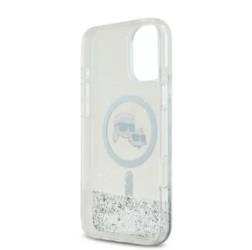 Karl Lagerfeld Liquid Glitter Karl and Choupette Heads MagSafe Apple iPhone 16 Pro (6.3) hátlapvédő tok ezüst (KLHMP16SLGKCSGH)
