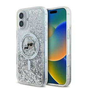   Karl Lagerfeld Liquid Glitter Karl and Choupette Heads MagSafe Apple iPhone 16 Pro Max (6.9) hátlapvédő tok ezüst (KLHMP16XLGKCSGH)